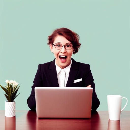 Excited woman looking at a laptop